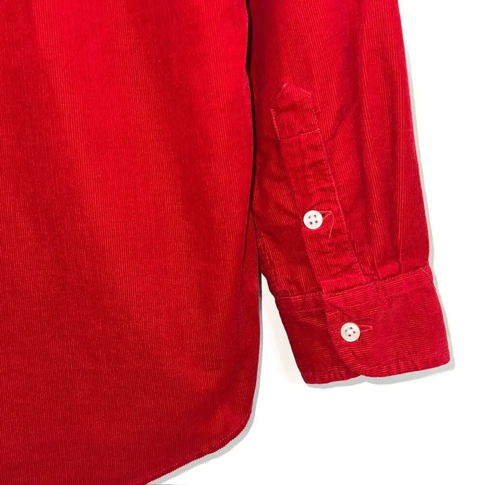 Ralph Lauren Boys Red Corduroy Long Sleeve Button Up Shirt Size L 16/18
